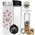 16 Oz. Clear Glass Cylinder Water Bottle with Flip Top Lid (Screen Printed)